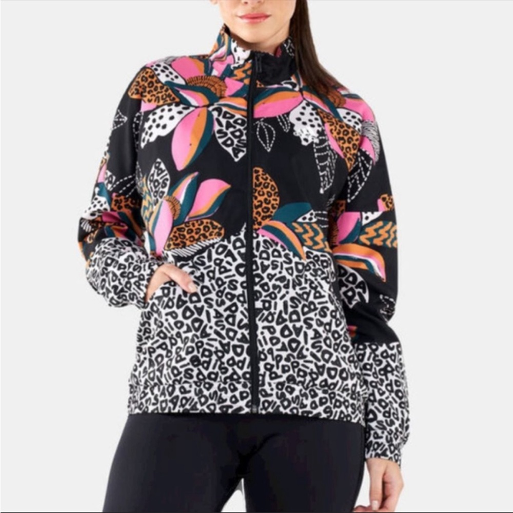 Adidas/Farm Rio Black Floral & Animal Graffiti Print Full-Zip Lightweight Jacket